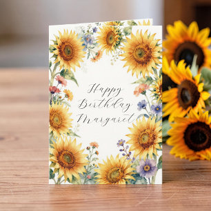Watercolor Zonnebloem Bloemrijke Verjaardagsgroet Kaart