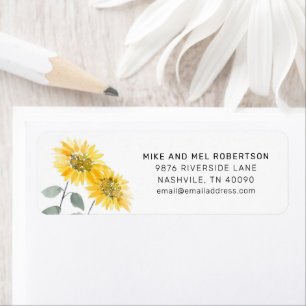 Watercolor Zonnebloem Botanisch Retouradres Etiket