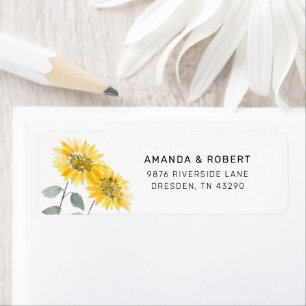 Watercolor Zonnebloem Botanisch Retouradres Etiket