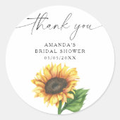 Watercolor zonnebloem, dank je bruidsdouche ronde sticker (Voorkant)
