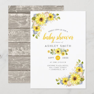 Watercolor Zonnebloem Landelijke Country Baby Show Kaart