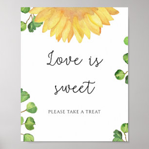 Watercolor zonnebloem liefde is zoet neem een trak poster