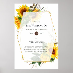 Watercolor Zonnebloem Rustic Trouw Welkom Poster