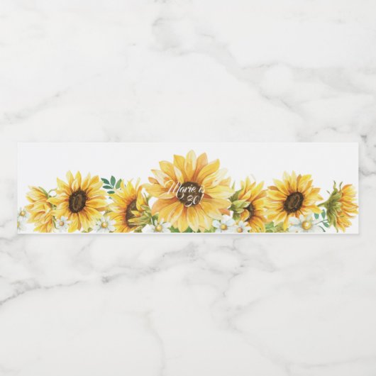 Watercolor Zonnebloem Waterfles Etiket (Enkel label)