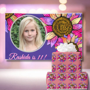 Watercolor Zonnebloem Zomer Roze & Paars Cadeaupapier
