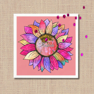 Watercolor Zonnebloem Zomer Roze & Paars  Servet