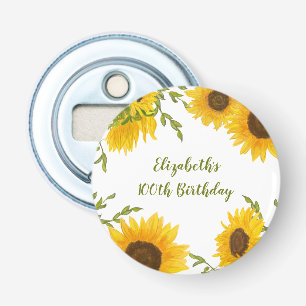 Watercolor Zonnebloemen 100e Verjaardag Party Favo Button Flesopener