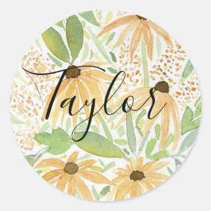 Watercolor Zonnebloemen, Botanische Kunst Ronde Sticker