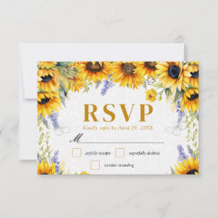 Watercolor Zonnebloemen en Lupine Huwelijk RSVP Kaartje