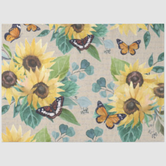 Watercolor Zonnebloemen en Vlinders Decoupage Tissuepapier