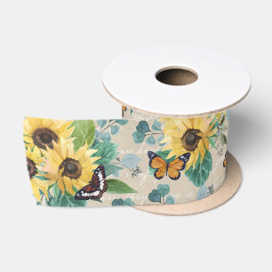 Watercolor zonnebloemen en vlinders op perkament lint