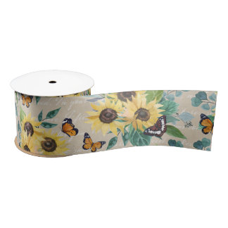 Watercolor zonnebloemen en vlinders op perkament lint