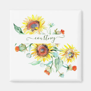Watercolor zonnebloemen gepersonaliseerd magneet
