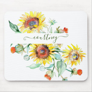 Watercolor zonnebloemen gepersonaliseerd    muismat