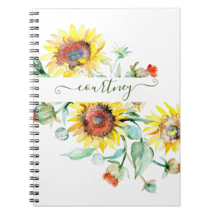 Watercolor zonnebloemen gepersonaliseerd notitieboek