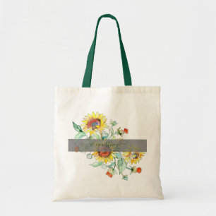 Watercolor zonnebloemen gepersonaliseerde boodscha tote bag