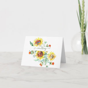 Watercolor zonnebloemen gepersonaliseerde notitiek kaart
