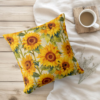 Watercolor Zonnebloemen in de stijl van Vincent Va Kussen