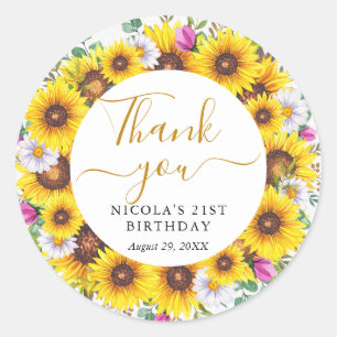 Watercolor Zonnebloemen Krans Verjaardag Ronde Sticker