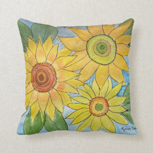 Watercolor zonnebloemen kussen