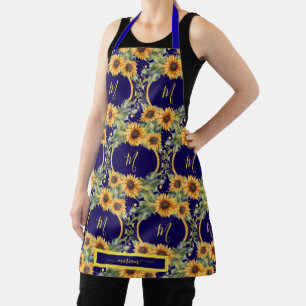 Watercolor Zonnebloemen Monogram in de stijl van V Schort