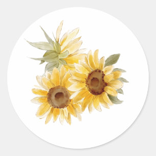 Watercolor Zonnebloemen Ronde Sticker