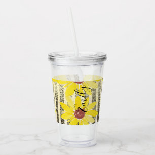Watercolor Zonnebloemen Strepen Monogram Naam  Ac Acryl Drinkbeker