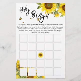 Watercolor Zonnebloemen & Vlinder Baby Bingo Spel