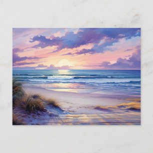 Watercolor Zonsondergang Strand Kust Kunst Ansicht Briefkaart