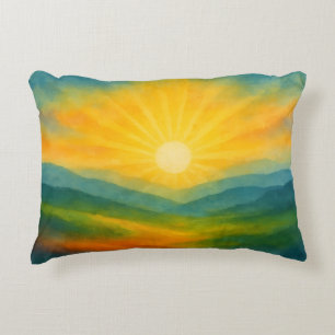 Watercolor Zonsopgang Landschapschilderij Accent Kussen