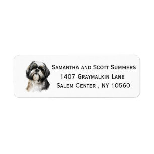 Watercolor Zwart Witte Shih Tzu Etiket