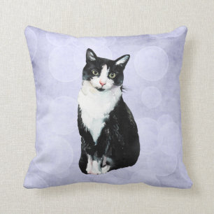 Watercolor zwart-witte tuxedo kat kussen