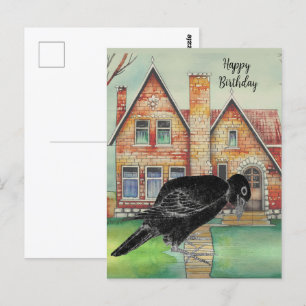 Watercolor Zwarte Kraai Huisschrift Naam Briefkaart