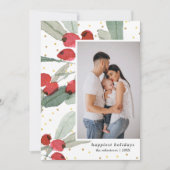 Watercolorbessen Gouden Stippen Foto's Gelukkig Feestdagenkaart (Voorkant)