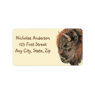 WatercolorBuffalo Bison Animal Natuur art. Etiket