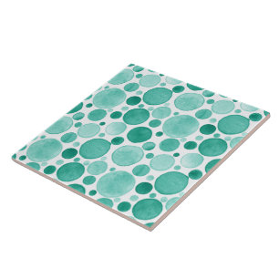 Watercolorcirkels - Turquoise keramische tegel Tegeltje