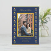 Watercolorfluwelen bloem op marineblauw Foto Save Save The Date (Staand voorkant)