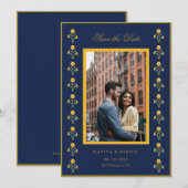 Watercolorfluwelen bloem op marineblauw Foto Save Save The Date (Voorkant / Achterkant)