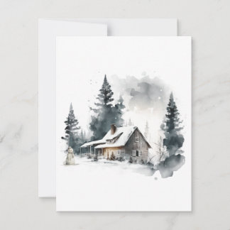 Watercolorhuisje in de Sneeuw Kerstkaart