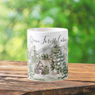 Watercolorhuisje in het groene dennenbos koffiemok