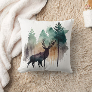 Watercolorkunst herten in bosbomen natuur kussen
