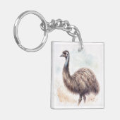Watercolorkunst van de Emu vogel Sleutelhanger (Voorkant Links)