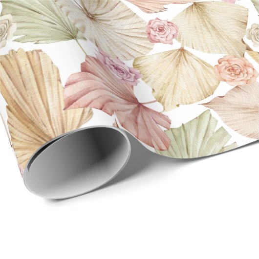 Watercolorpalmbladeren en rozen cadeaupapier (Rol Hoek)