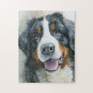 Watercolorportret van een Berner Sennenhond Legpuzzel