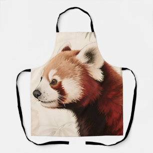 Watercolorportret van een rode panda tussen de bam schort