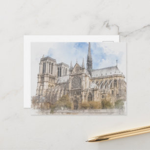 Watercolorprint van de Notre-Dame, kathedraal van Feestdagenkaart