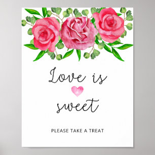 Watercolorrozen liefde is zoet neem een traktatie poster