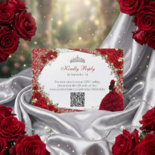 Watercolorrozen Rood en Zilver Rood Quinceañera RSVP Kaartje
