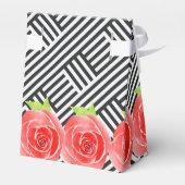 Watercolorrozen Zwart Witte Strepen Derby Tent Bedankdoosjes (Achterkant)