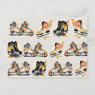 Watercolorschaatsen met herfstbladerenpatroon briefkaart